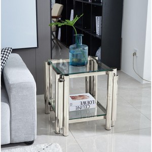 NicBex Modern Double-Layer Clear Tempered Glass Coffee Table with Stainless Steel Legs,Storage Center Table for Living Room - 1 of 4