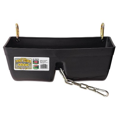 Little Giant FF16BLACK 9 Quart Heavy Duty Plastic Feed Trough Bucket Fence Feeder with Clips for Livestock & Pets, Black