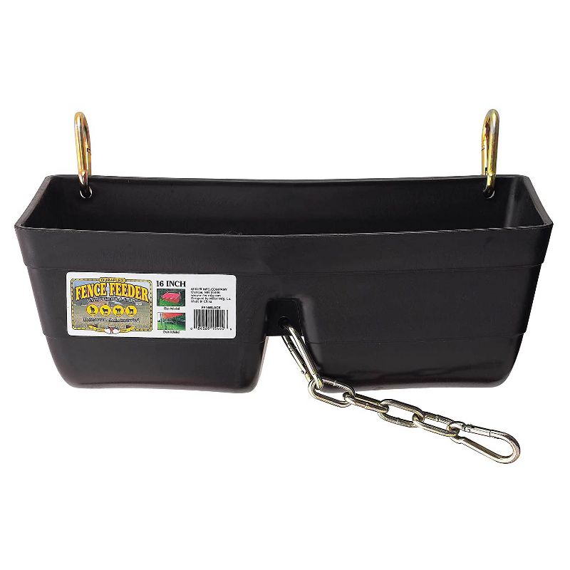 Little Giant FF16BLACK 9 Quart Heavy Duty Plastic Feed Trough Bucket Fence Feeder with Clips for Livestock & Pets, Black, 1 of 3