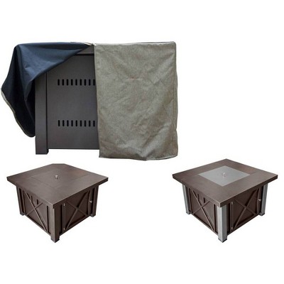 Tan Weather-Resistant Square Fire Pit Cover with Zipper