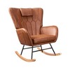 VECELO Upholstered Faux Leather/Teddy Fabric Rocking Chair Modern Glider Rocker Recliner with Thick Headrest, Padded Seat White/Brown/Pink - 2 of 4
