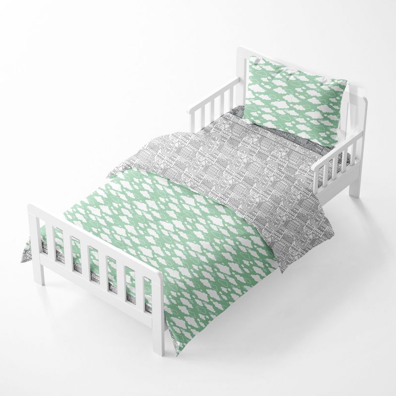 Bacati - Clouds in the City Mint/Gray 4 pc Toddler Bedding Set, 3 of 10