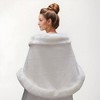 Anna-Kaci Women's Faux Fur Trim Wrap Shawl with Plush Textured Finish Sparkling Brooch Closure and Draped Silhouette 19in - One Size Fits Most, White - 4 of 4