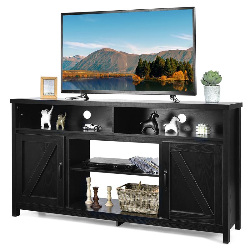 Costway 59'' TV Stand Media Center Console Cabinet w/ Barn Door for TV's 65'' Natural\Black\Coffee, 1 of 11