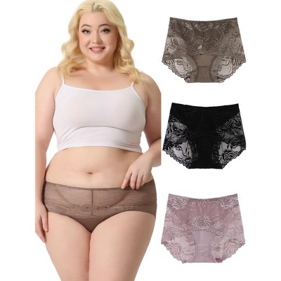 Agnes Orinda Women's Soft Semi-sheer High Waisted Floral Lace Underwear 3 Pcs