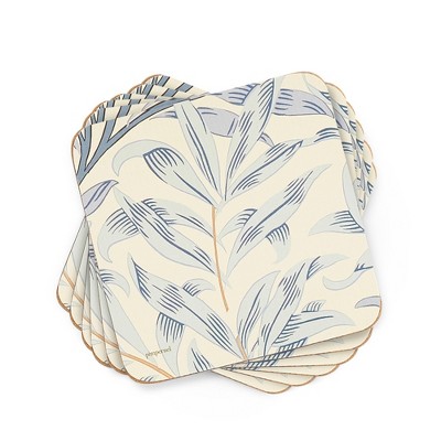 Pimpernel Morris & Co Willow Bough Blue Coasters, Set of 6 - Heat-Safe Drinkware Mats with Floral Design & Cork Backing