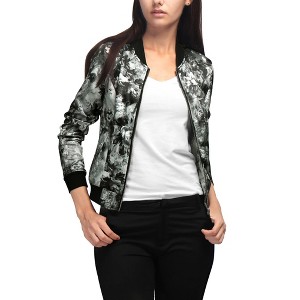 INSPIRE CHIC Women's Stand Collar Floral Prints Zip Up Lightweight Short Jacket - 1 of 4