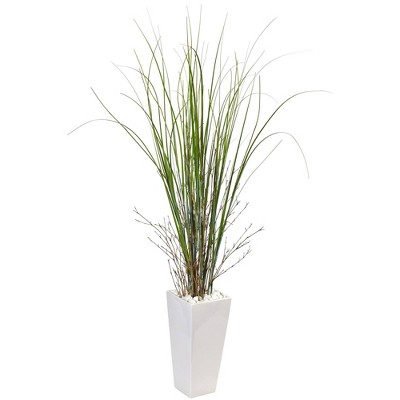 Nearly Natural 58-in Bamboo Grass in White Tower Ceramic