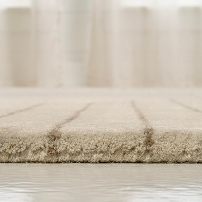 Ivory Beige Abstract Handwoven Wool 6' x 9' Area Rug