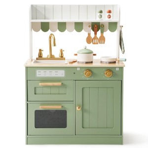 Robotime Dollhouses Wooden Pretend Play Kitchen Set Toy with Cutting Food Set, Toys Kitchen Gift for 3 To Up Kids, Green, 23"*11.7"*32" - 1 of 4
