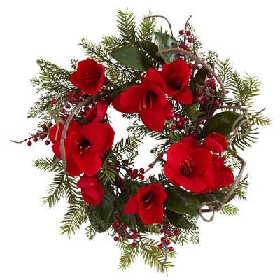 Nearly Natural 24” Amaryllis Wreath
