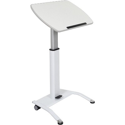 White Adjustable Height Mobile Standing Desk with Pneumatic Foot Pedal