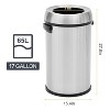 17 Gallon/65 Liter Trash Can, Stainless Steel Rubbish Bin, Commercial Grade Waste Container, Round Garbage Can for Home Office - 3 of 4