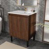 KWPZQEB Fluted Bathroom Vanity Cabinet with Sink, Freestanding Vanity With Doors, Mid-Century Floor-Standing Cabinet, Storage Cupboard for Bathroom - 2 of 4