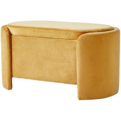 Nordlys Mustard Yellow Velvet Storage Bench Modern Design Style Upholstery Entry