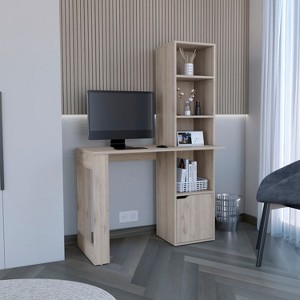 NicBex Home Office Desk 38.78" W Modern Writing Desk with Cabinet, 4-Tier Storage Bookshelves and Wooden Frame for Office, Study, Living Room - 1 of 4