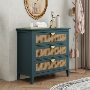 KTMBDW Dresser with 3 Drawers, Rattan Storage Cabinet with Metal Handles for Bedroom, Hallway, Entryway, Closets - 1 of 4