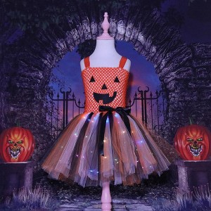 MyKids-Usa Arrival Girls’ Halloween Pumpkin Pattern Dress – Princess Cosplay Costume Set Party, and Stage Performance - 1 of 4