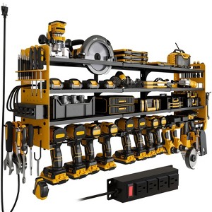Hausource 12-Slot Power Tool Organizer Storage Racks with Pegboard, 4-Tier Drill Rack & Power Strip - 1 of 4