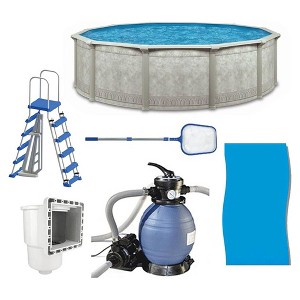Aquarian Khaki Venetian 15 by 52 inches Round Circle Above Ground Swimming Pool Kit with Sand Filter and Pump, and A Frame Ladder for Backyards - 1 of 4