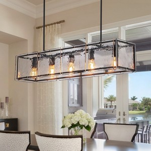 LLHZSY Glam Clear Ice Glass Chandelier, 39 2/5" Wide 5-Light Fixture for Dining Room Kitchen Island-Black - 1 of 4