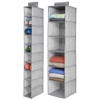 mDesign Fabric Over Rod Hanging Closet Storage Organizers, Set of 2 - Gray