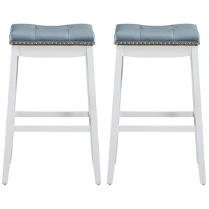 Tangkula Set of 4 Saddle Bar Stools Backless Nailhead Counter Stool with Grey Cushions Coffee/White - 1 of 4