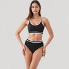 Anna-Kaci Swim Women's Sporty High Waist Bikini Set with Contrast Trim and Scoop Neck Crop Top - 2 of 4