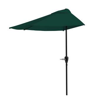 Half Round Patio Umbrella with Easy Crank – Compact 9ft Semicircle Outdoor Shade Canopy for Balcony, Porch, or Deck by Nature Spring (Hunter Green)