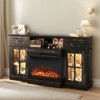 Farmhouse Black 58'' TV Stand For Tvs Up To 70'' With Electric Fireplace and Adjustable Shelves With Glass Door - 2 of 4