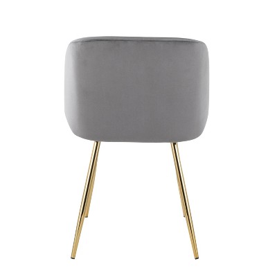 Silver Velvet Upholstered Arm Chair with Gold Legs, Set of 2