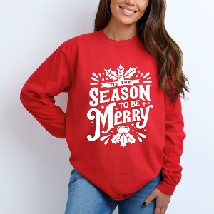 Simply Sage Market Women's Season To Be Merry Long Sleeve Garment Dyed Tee - 1 of 4