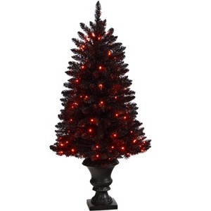 Nearly Natural 4-ft Black Halloween Artificial Christmas Tree in Urn with 100 Orange LED Lights - 1 of 4