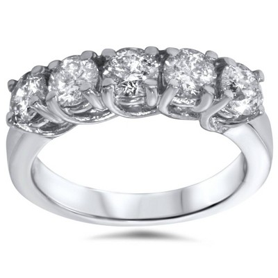 Pompeii3 1 1/2ct Five Stone Trellis Diamond Wedding Ring 14K White Gold