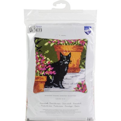 Vervaco Counted Cross Stitch Cushion Kit 16"X16"-Cat Between Flowers