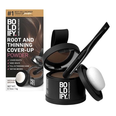 BOLDIFY Root Touch Up Powder with Brush, Covers Thinning Hair & Grays, Water-Resistant - Medium Brown