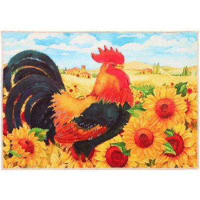 Olivia's Home Sunflower Roost Doormat, 22" x 32", Indoor/Outdoor Mat with Rooster & Bright Sunflower Design