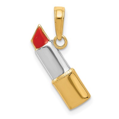 Black Bow Jewelry 14k Yellow Gold, White Rhodium and Enamel Red Lipstick Pendant