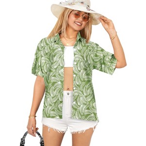 HAPPY BAY Hawaiian Shirts Womens Summer Button Down Beach Party Shirt Casual Blouses Short Sleeve Tropical Vacation Button Up Shirts - 1 of 4