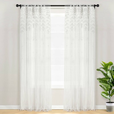 84"x40" Boho Macrame Leaf Cotton Window Curtain Panel - Lush Décor