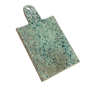 Storied Home Matte Stoneware Cheese Board with Leather Tie, Green - 1 of 4