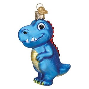 Old World Christmas 3.5 Inch A-Roarable Tyrannosaurus Ornament Blue Dinosaur Tree Ornaments - 1 of 3