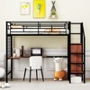 Twin Size Metal Loft Bed with Desk and Metal Grid, Stylish Metal Frame Bed with Lateral Storage Ladder and Wardrobe, Black - 2 of 4