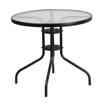 Emma and Oliver 31.5" Round Tempered Glass Metal Table