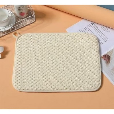 LunaLulinlk 2 Pack Microfiber Dish Drying Mat, 24*17 inch Absorbent Kitchen Counter Mat, Dish Drying Pad for Dishes (Beige)
