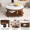 QingMoon Round Upholstered Coffee Table, 2-Tier Button Tufted Ottoman with Wheels and Storage Shelf for Living Room - 3 of 4