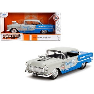 1955 Chevrolet Bel Air "Ghost Gas - Mike's Speed Equip" Light Gray & Blue "Bigtime Muscle" Series 1/24 Diecast Model Car by Jada - 1 of 4