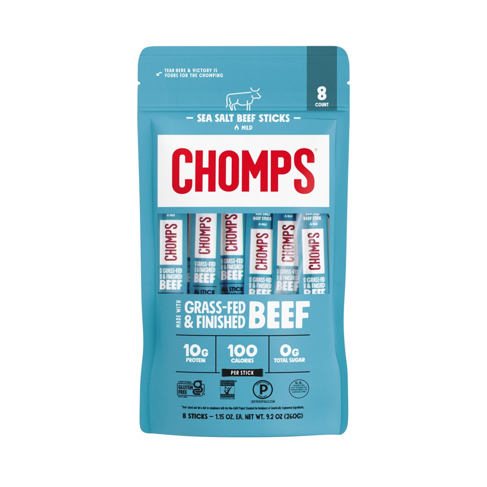 Chomps Snack Sticks Sea Salt Beef Meat Sticks - 9.2oz/8ct