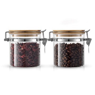 JoyJolt Kitchen Storage Jars with Airtight Bamboo Clamp Lids - 19 oz - Set of 2