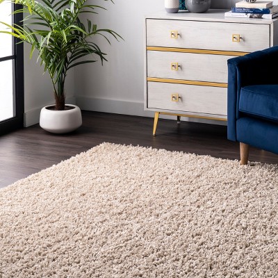 Plush Easy-Care Beige Shag Area Rug 5' x 7'